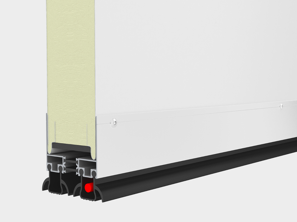 底部铝型材具有热隔离的断桥结构。双重底部密封条可以消除地面不平整等影响并确保良好的密封性。当选择“加热系统”选项时，电热丝安装在底部密封条中。